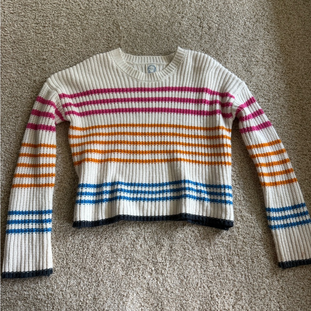 Francesca's Collections Cream and Pink Crew Neck Sweater
